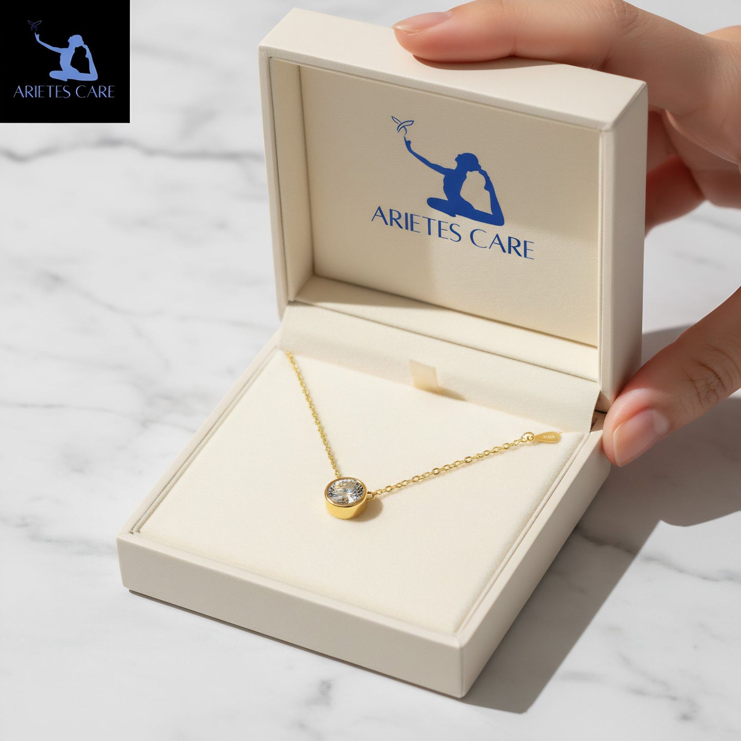 ArietesCare 1-Carat Moissanite Bezel Necklace – 18k Gold Plated S925 Sterling Silver Solitaire Pendant – Luxury Minimalist Jewelry for Her