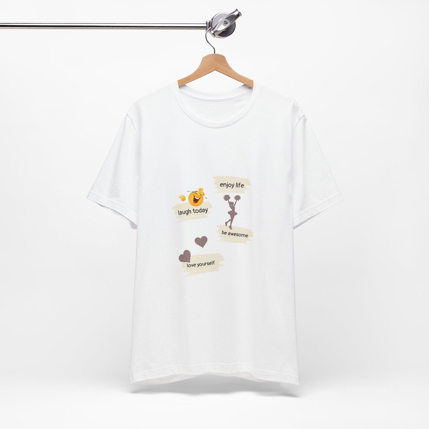 Inspirational Quote Unisex Jersey Tee - "Enjoy Life, Laugh Today, Love Yourself"