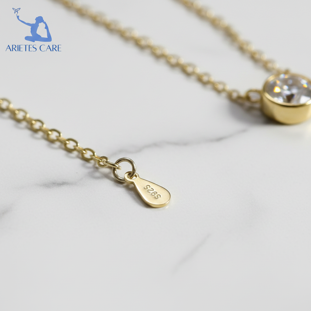 ArietesCare 1-Carat Moissanite Bezel Necklace – 18k Gold Plated S925 Sterling Silver Solitaire Pendant – Luxury Minimalist Jewelry for Her