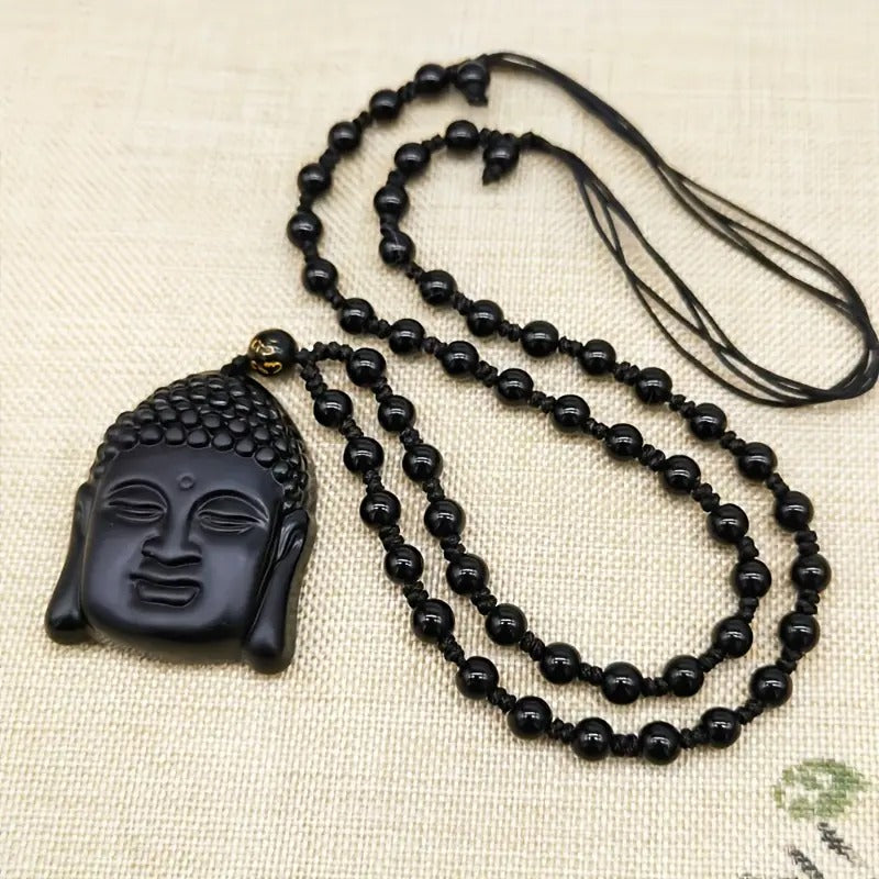 Zen Harmony Black Obsidian Buddha Pendant Necklace