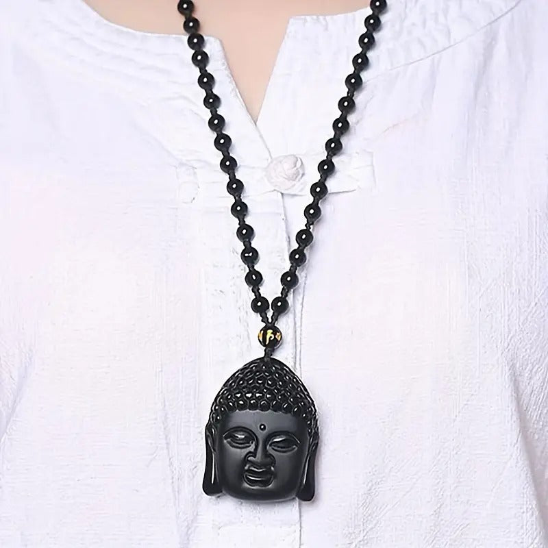 Zen Harmony Black Obsidian Buddha Pendant Necklace
