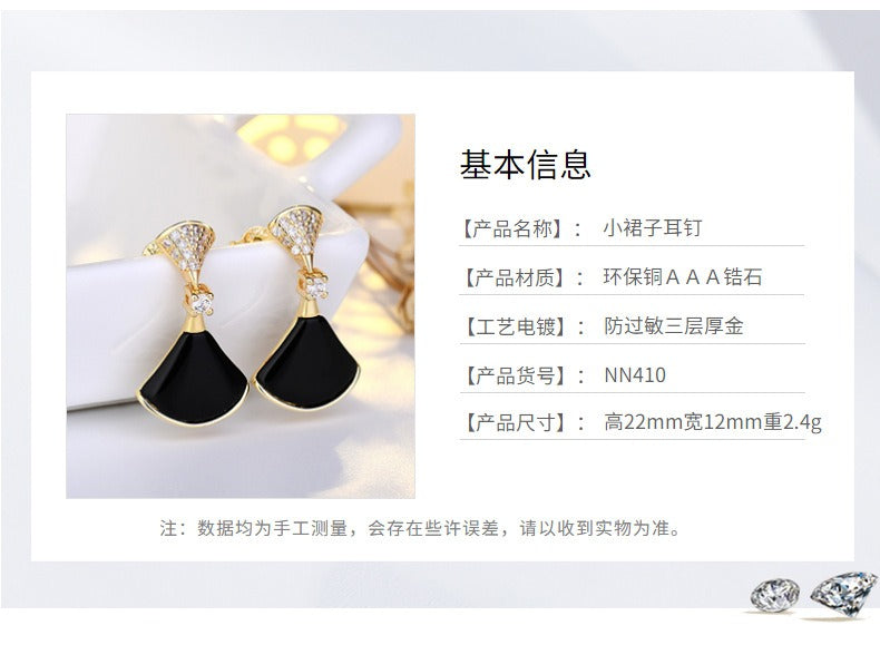 S925 Sterling silver 18K Gold Plate earrings fan-shaped Fritillaria red agate mini skirt earring hypoallergenic ear stud