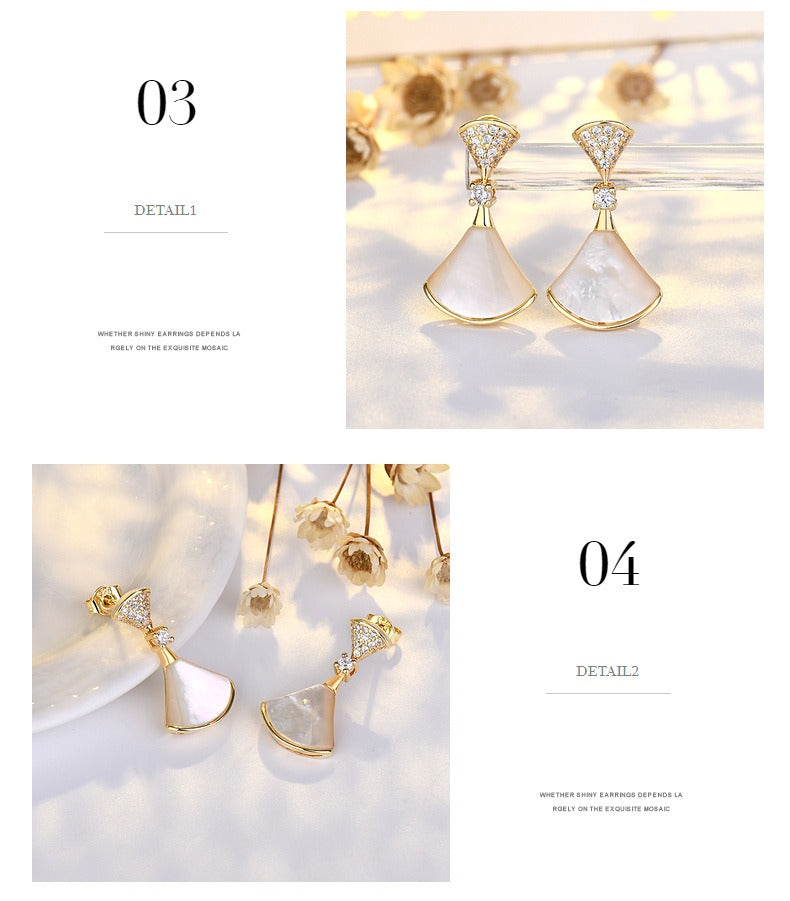 S925 Sterling silver 18K Gold Plate earrings fan-shaped Fritillaria red agate mini skirt earring hypoallergenic ear stud