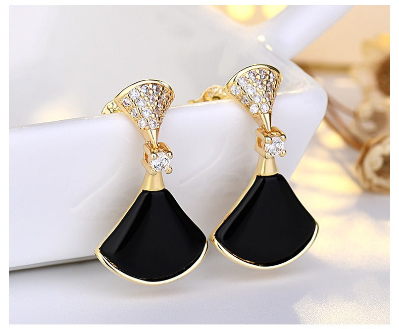 Elegant Vintage French Needle Hoops Light Luxury Ins Style Cat's Eye Stone Embellished Women's Jewelry