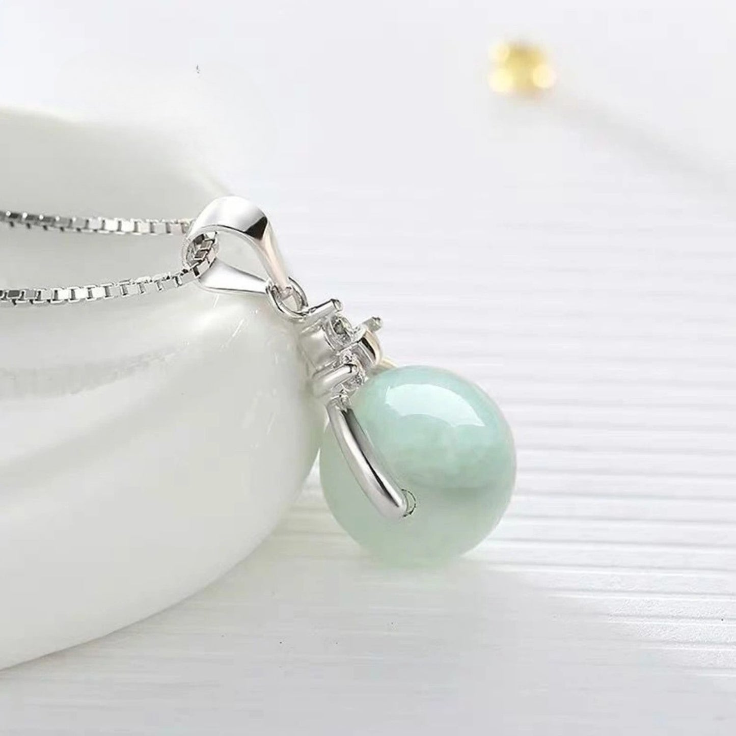 HeTian White Jade Bead Pendant Necklace - Elegant 925 Sterling Silver Jewelry, Handmade Traditional Chinese Jade Gift for Women