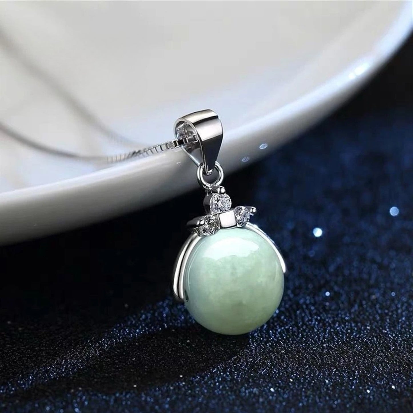 HeTian White Jade Bead Pendant Necklace - Elegant 925 Sterling Silver Jewelry, Handmade Traditional Chinese Jade Gift for Women