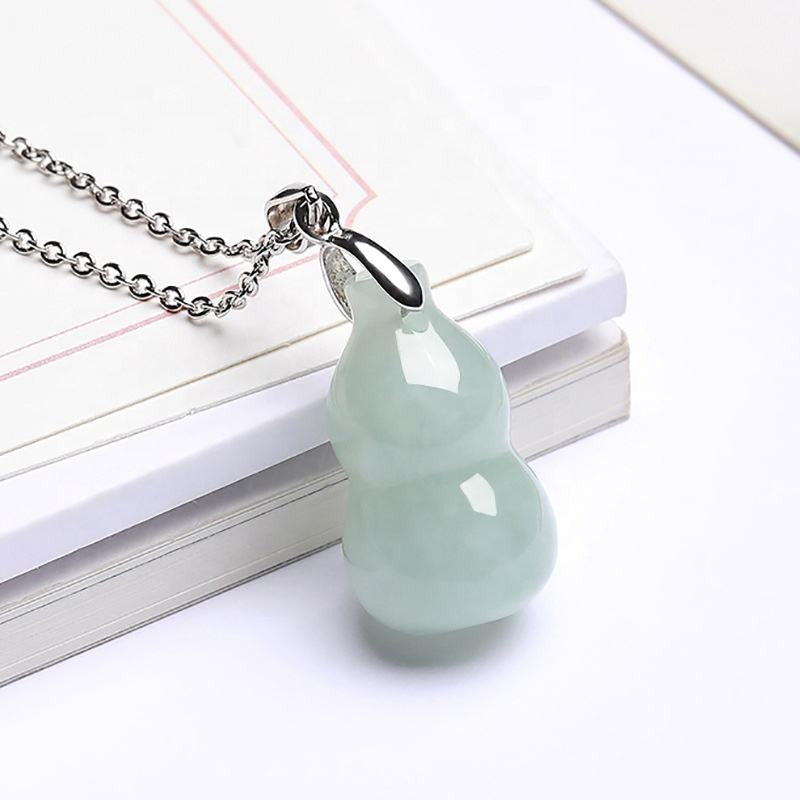 Genuine Natural Tiny Gourd Jade necklace S925 Silver inlay Jadeite Pendant Untreated Grade A Certified Carved Authentic Burma Dainty gift