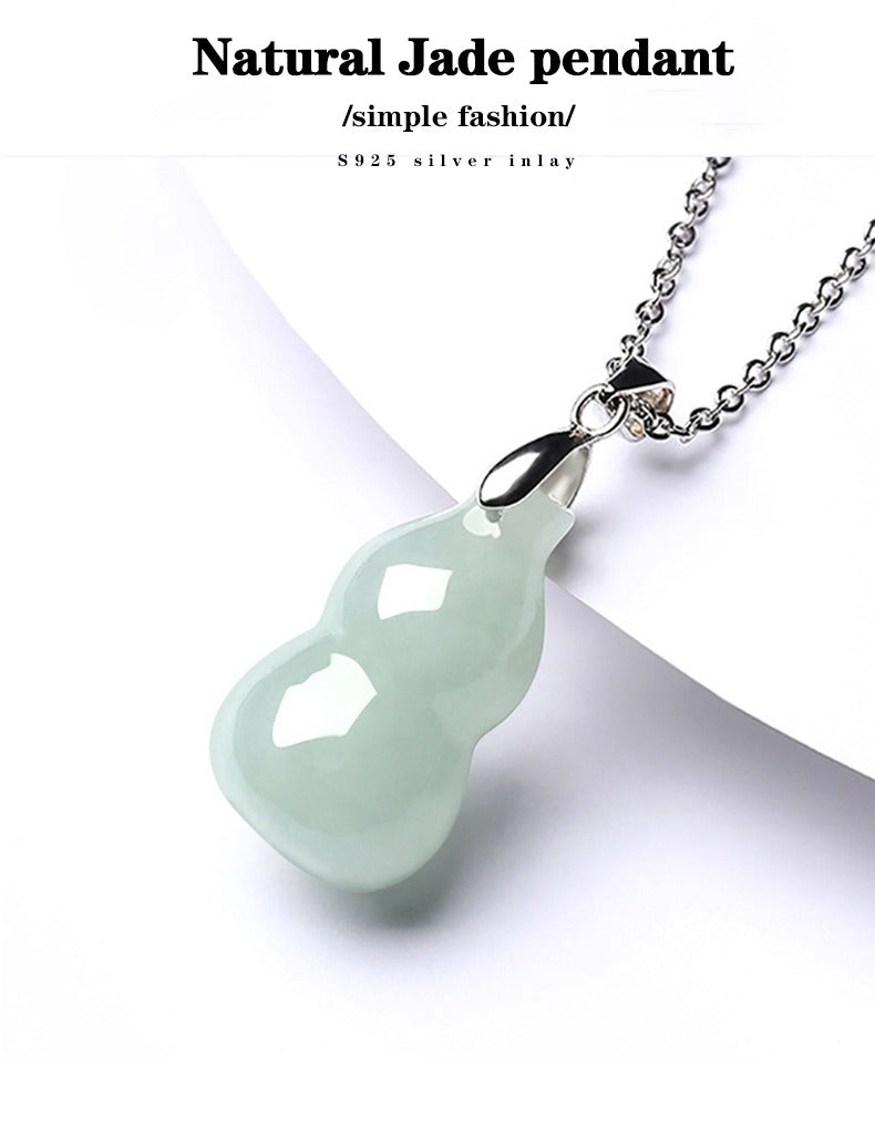 Genuine Natural Tiny Gourd Jade necklace S925 Silver inlay Jadeite Pendant Untreated Grade A Certified Carved Authentic Burma Dainty gift