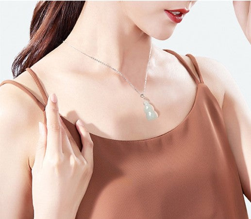Genuine Natural Tiny Gourd Jade necklace S925 Silver inlay Jadeite Pendant Untreated Grade A Certified Carved Authentic Burma Dainty gift