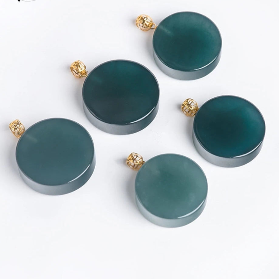 Natural A Goods Jade 18K Gold Buckle Blue Water Small Round Brand Jade Pendant No Matter Brand Ice Type Pendant Women's Simple
