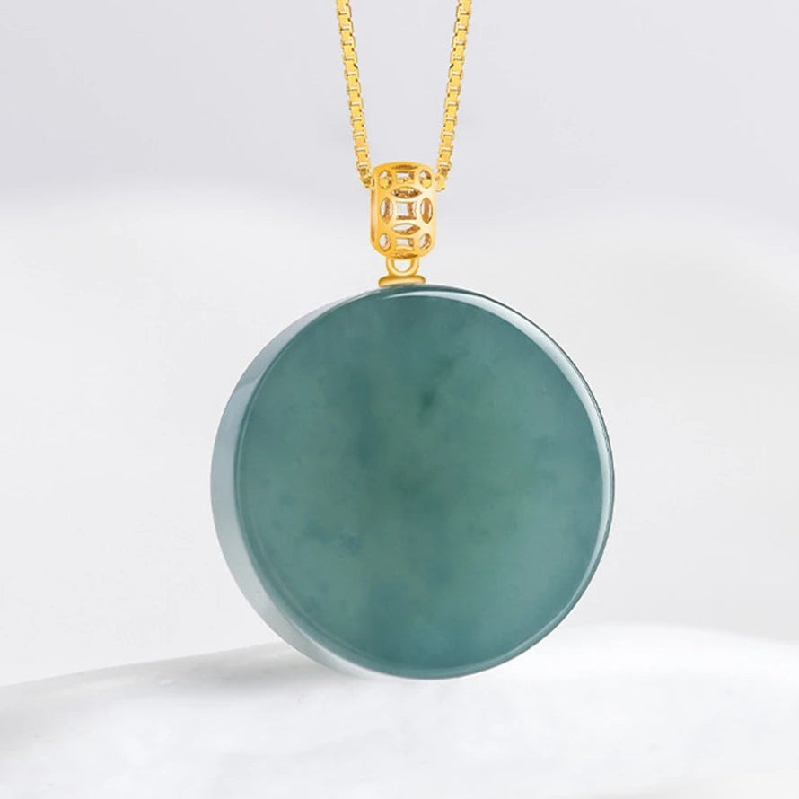 Natural A Goods Jade 18K Gold Buckle Blue Water Small Round Brand Jade Pendant No Matter Brand Ice Type Pendant Women's Simple