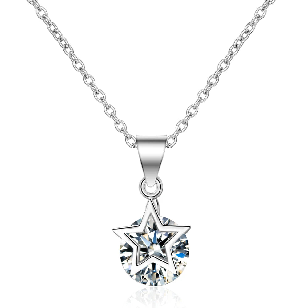Fine Zircon Star Pendant Necklace - 925 Sterling Silver, Cubic Zirconia & Crystal, Elegant Jewelry for Weddings, Engagements, Parties, and Anniversaries