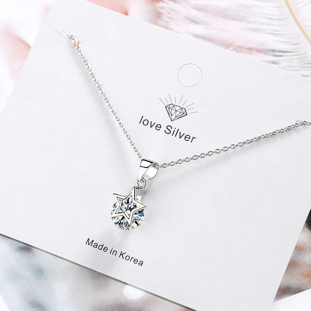 Fine Zircon Star Pendant Necklace - 925 Sterling Silver, Cubic Zirconia & Crystal, Elegant Jewelry for Weddings, Engagements, Parties, and Anniversaries