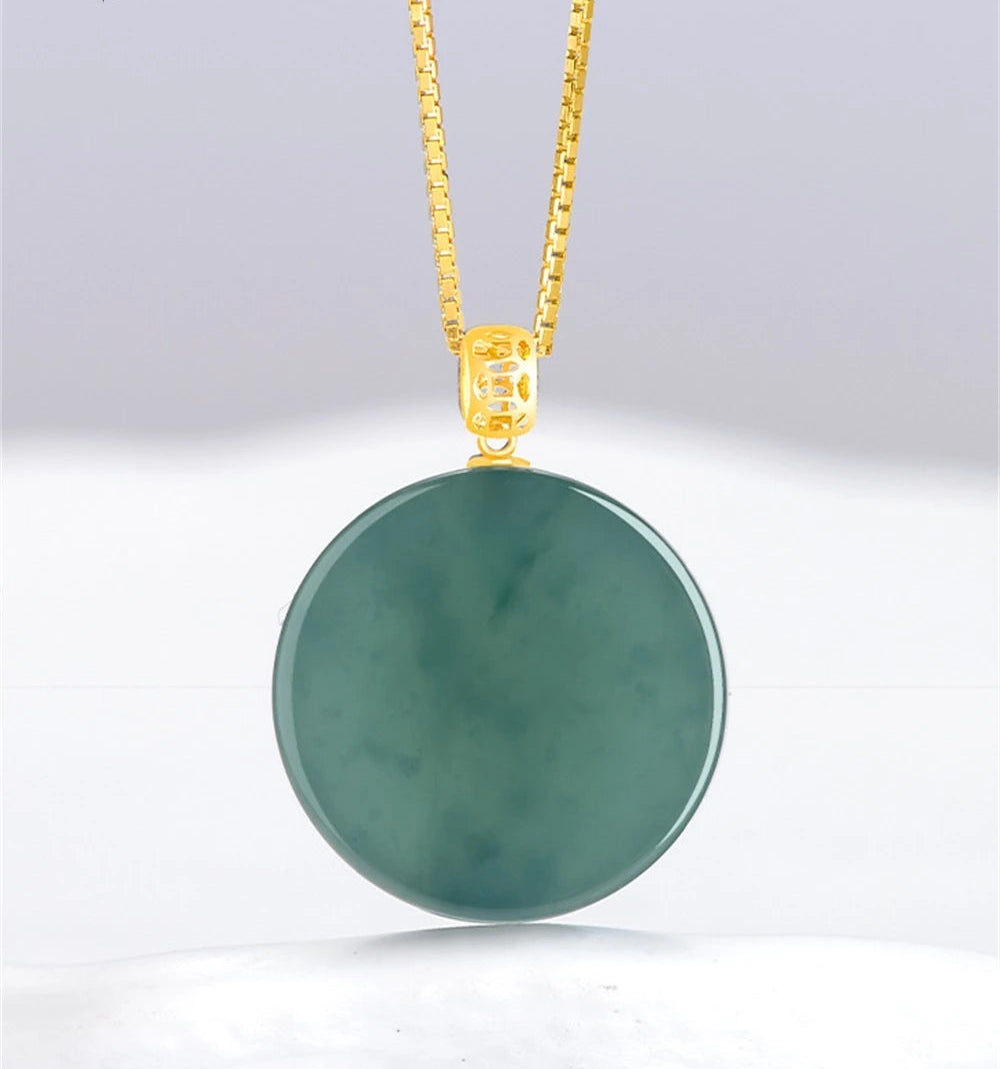 Natural A Goods Jade 18K Gold Buckle Blue Water Small Round Brand Jade Pendant No Matter Brand Ice Type Pendant Women's Simple