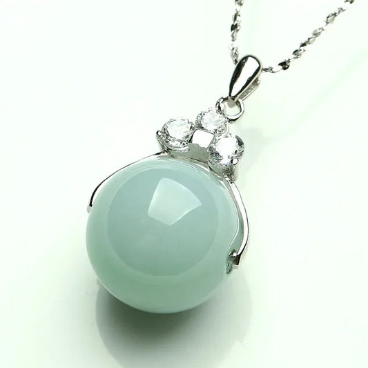 HeTian White Jade Bead Pendant Necklace - Elegant 925 Sterling Silver Jewelry, Handmade Traditional Chinese Jade Gift for Women