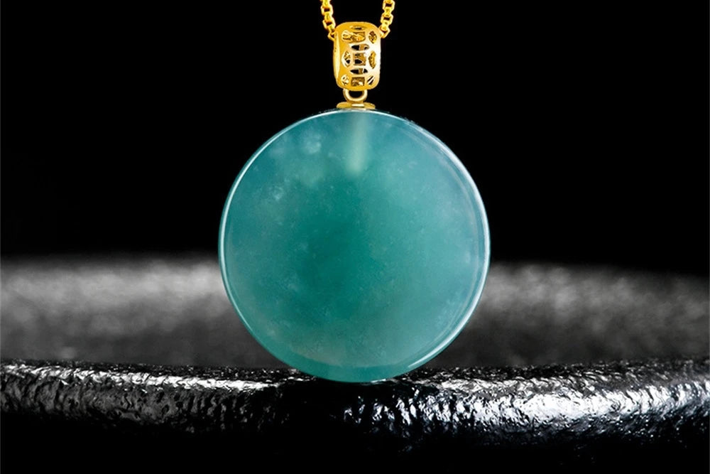 Natural A Goods Jade 18K Gold Buckle Blue Water Small Round Brand Jade Pendant No Matter Brand Ice Type Pendant Women's Simple