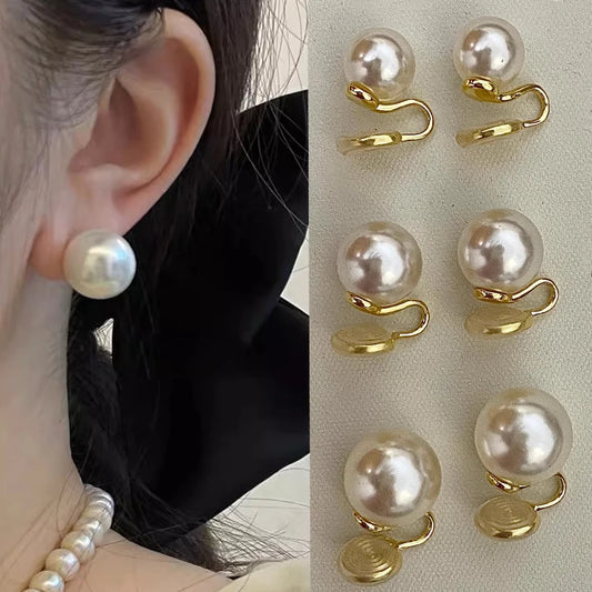 8/10/12/14mm Korean Fashion Pearl Clip Earrings for Women Girls Vintage Golden Ear Cuff Clip Without Pierced Ear Cuff Jewelry