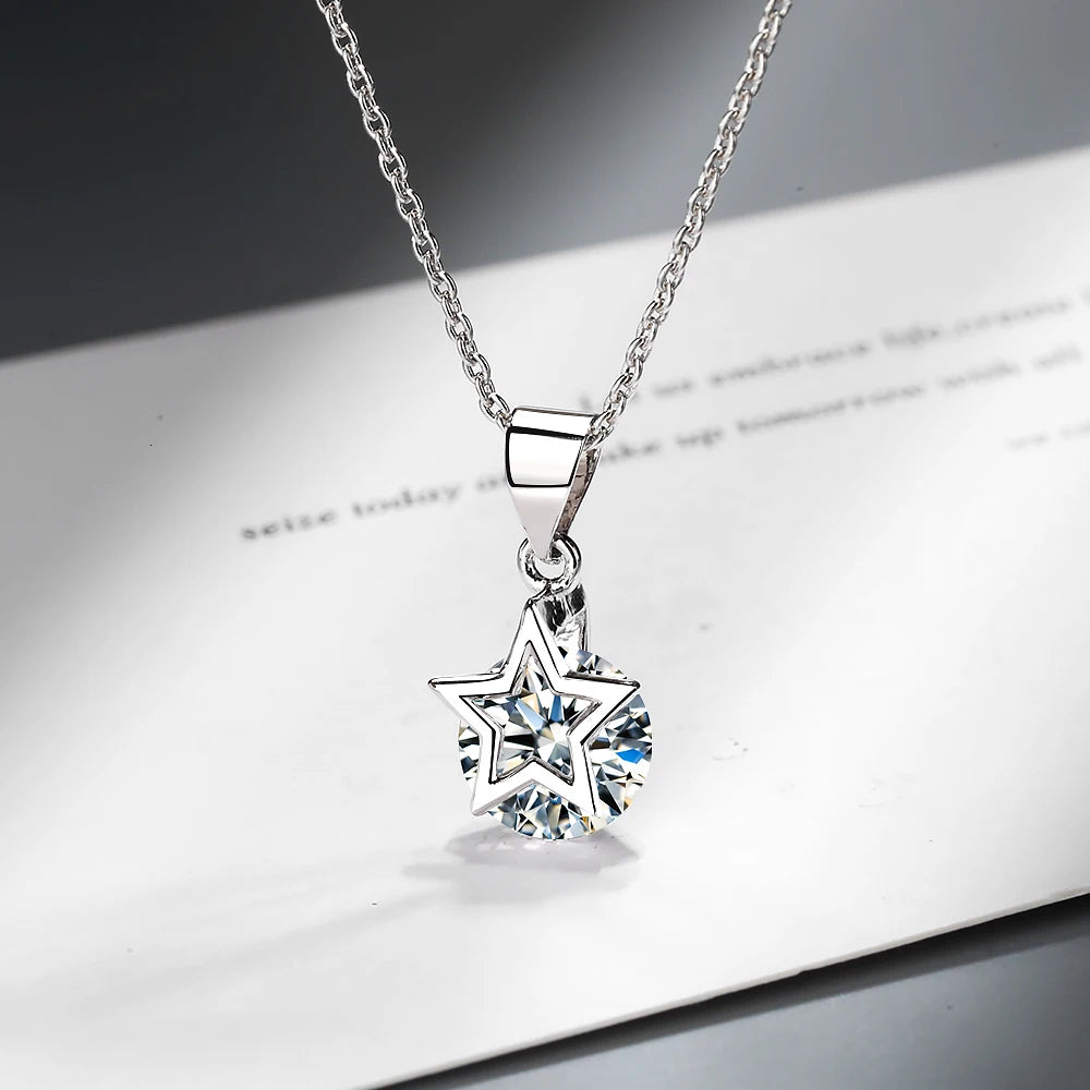 Fine Zircon Star Pendant Necklace - 925 Sterling Silver, Cubic Zirconia & Crystal, Elegant Jewelry for Weddings, Engagements, Parties, and Anniversaries