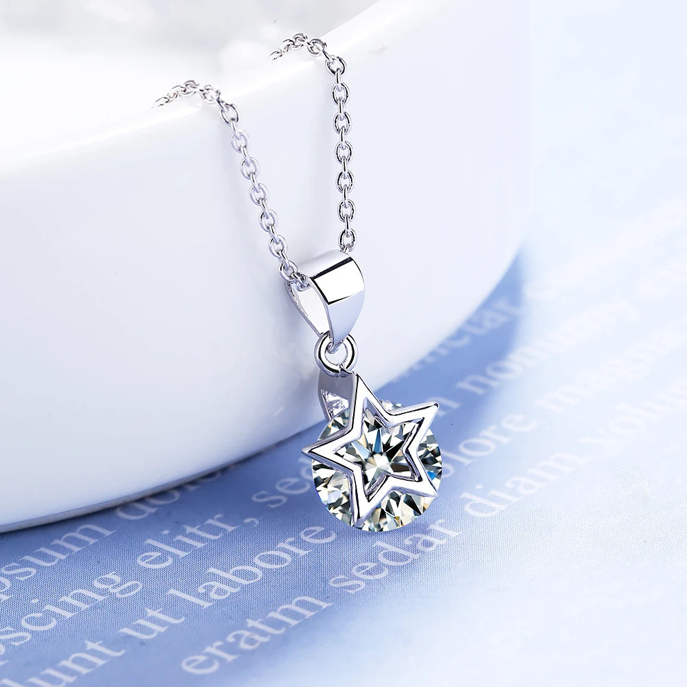 Fine Zircon Star Pendant Necklace - 925 Sterling Silver, Cubic Zirconia & Crystal, Elegant Jewelry for Weddings, Engagements, Parties, and Anniversaries