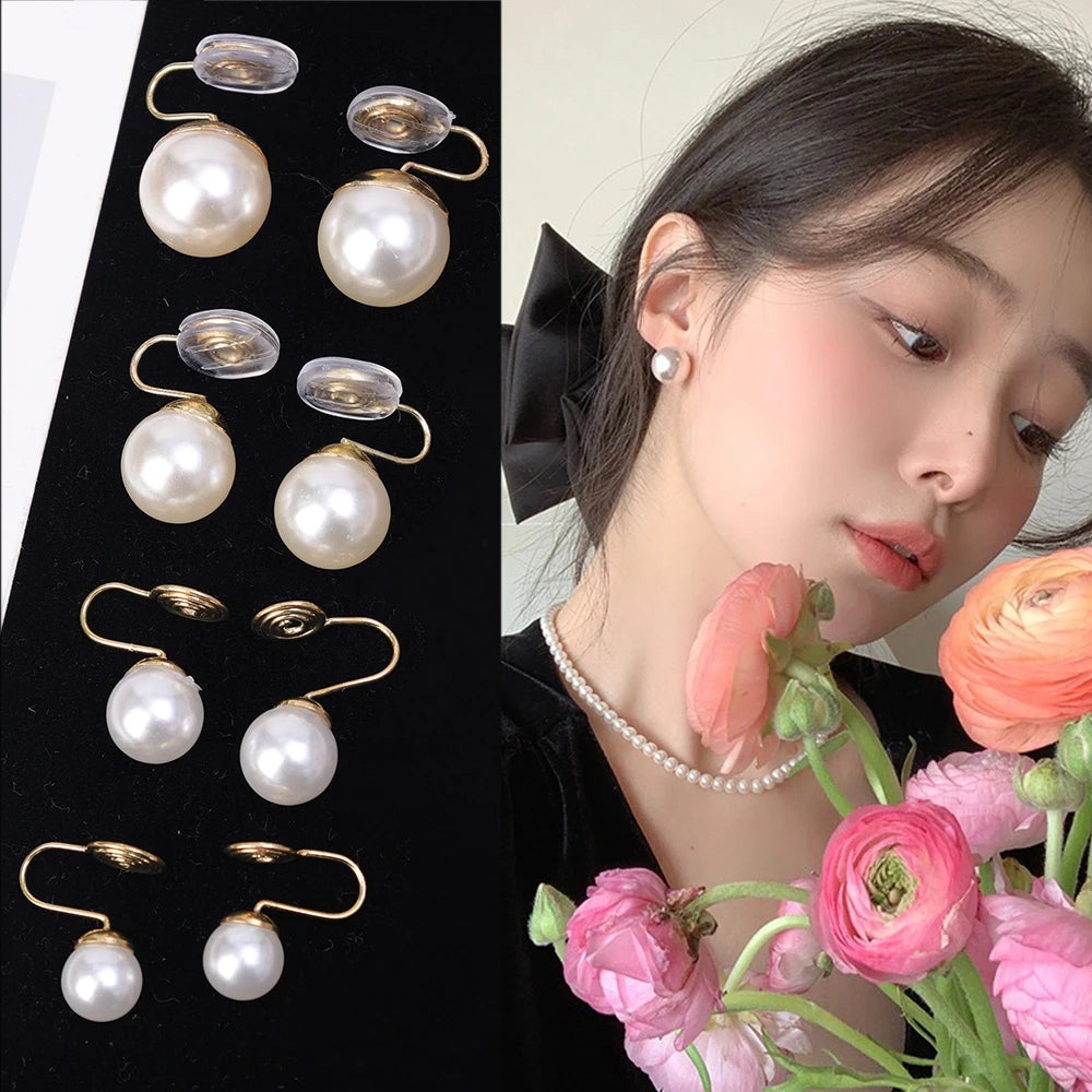 8/10/12/14mm Korean Fashion Pearl Clip Earrings for Women Girls Vintage Golden Ear Cuff Clip Without Pierced Ear Cuff Jewelry