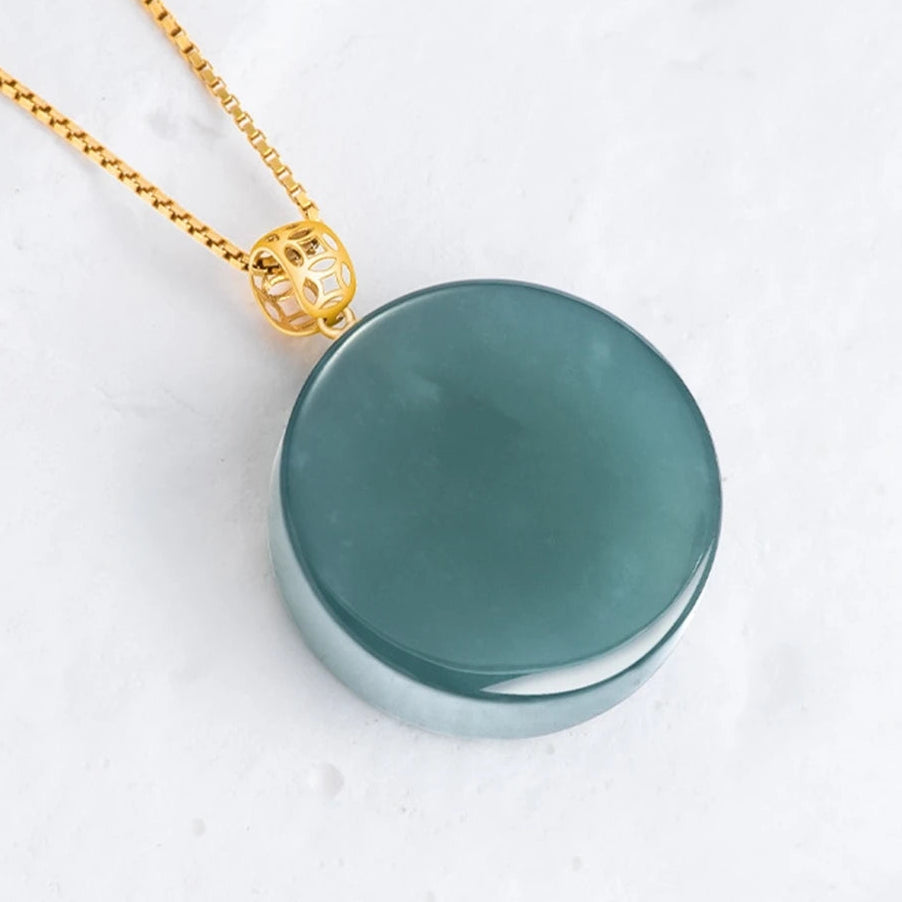 Natural A Goods Jade 18K Gold Buckle Blue Water Small Round Brand Jade Pendant No Matter Brand Ice Type Pendant Women's Simple