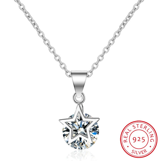 Fine Zircon Star Pendant Necklace - 925 Sterling Silver, Cubic Zirconia & Crystal, Elegant Jewelry for Weddings, Engagements, Parties, and Anniversaries