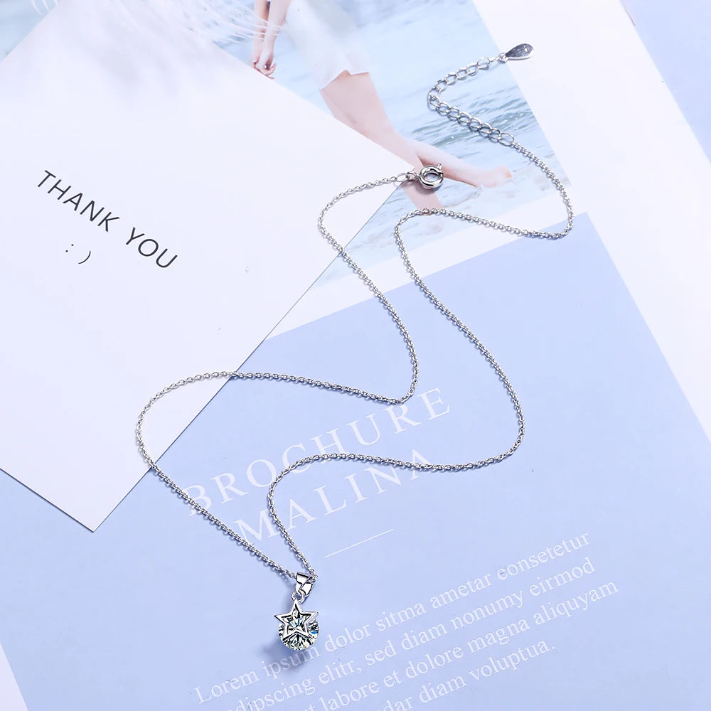 Fine Zircon Star Pendant Necklace - 925 Sterling Silver, Cubic Zirconia & Crystal, Elegant Jewelry for Weddings, Engagements, Parties, and Anniversaries