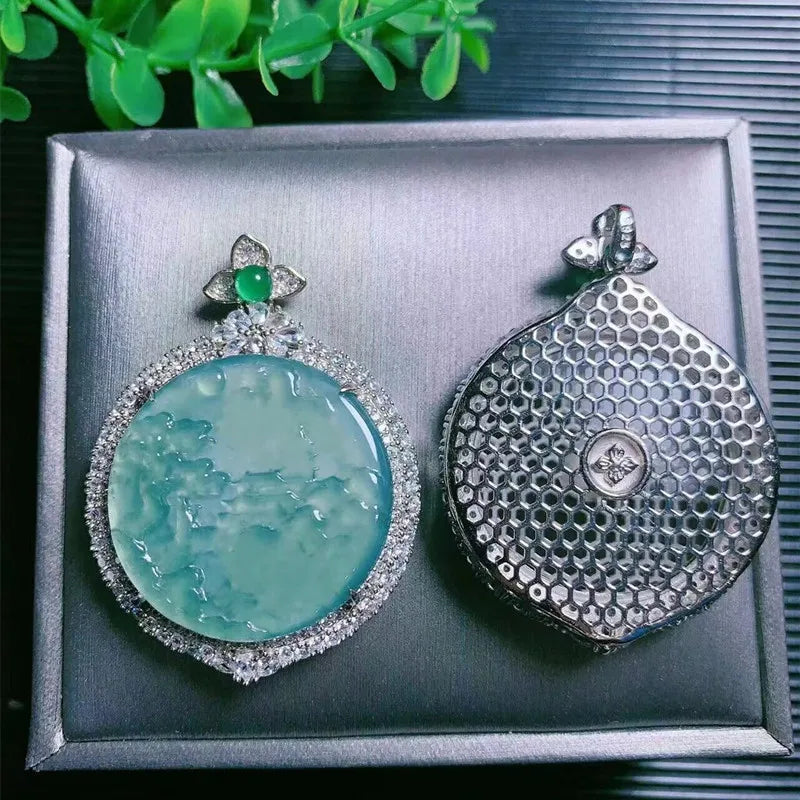 S925 Sterling Silver Jade Pendant Necklace – 35x47mm Oval Natural翡翠 Jewelry, Elegant Gift for Women