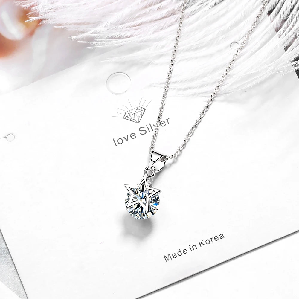 Fine Zircon Star Pendant Necklace - 925 Sterling Silver, Cubic Zirconia & Crystal, Elegant Jewelry for Weddings, Engagements, Parties, and Anniversaries