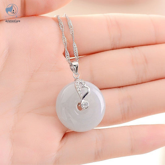 S925 Sterling Silver Natural Grade A Jadeite 'Peace Knot' Pendant Necklace – Genuine Certified Jade Amulet (23.5x23.5mm)