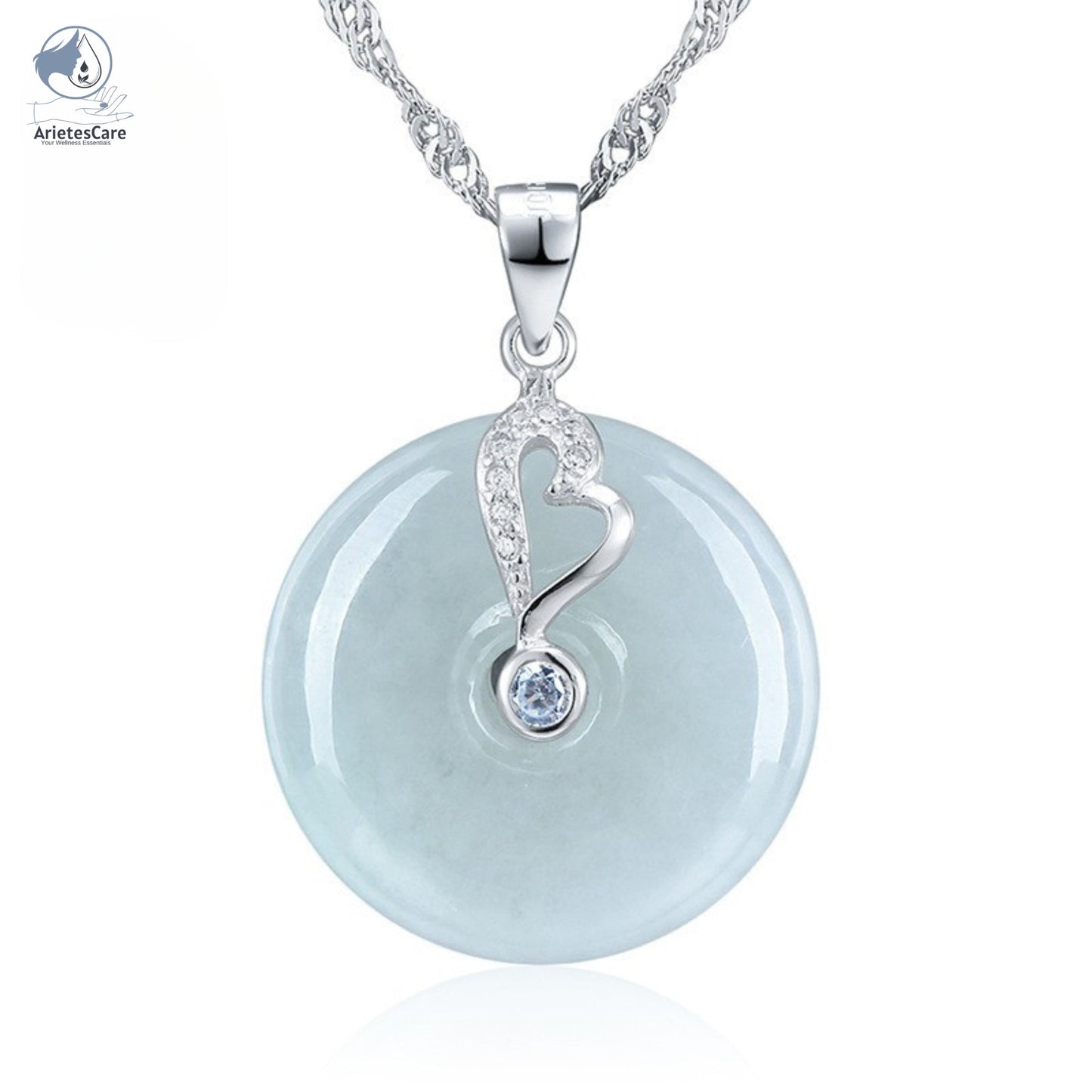 S925 Sterling Silver Natural Grade A Jadeite 'Peace Knot' Pendant Necklace – Genuine Certified Jade Amulet (23.5x23.5mm)