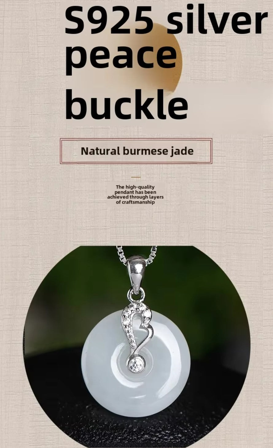 S925 Sterling Silver Natural Grade A Jadeite 'Peace Knot' Pendant Necklace – Genuine Certified Jade Amulet (23.5x23.5mm)