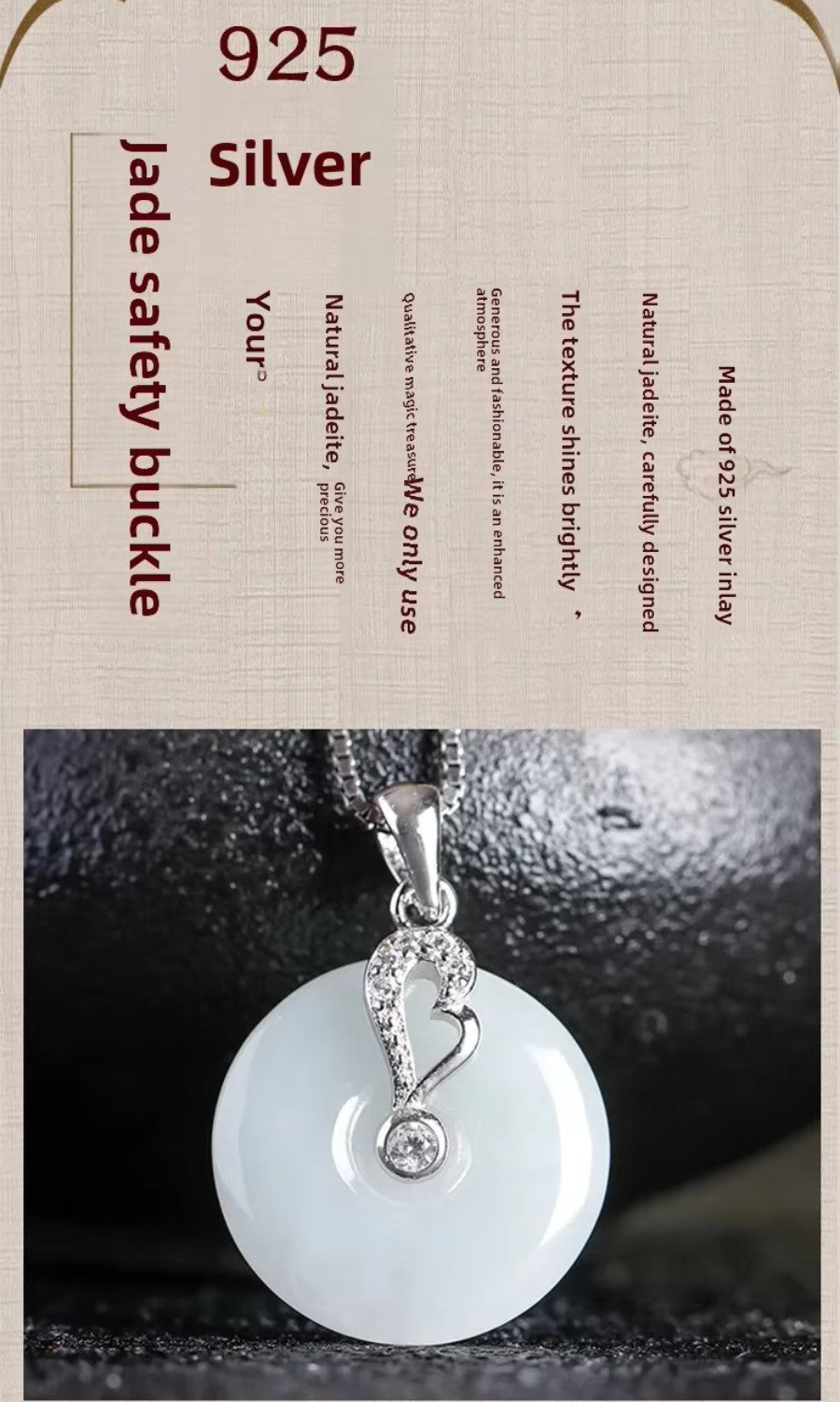 S925 Sterling Silver Natural Grade A Jadeite 'Peace Knot' Pendant Necklace – Genuine Certified Jade Amulet (23.5x23.5mm)