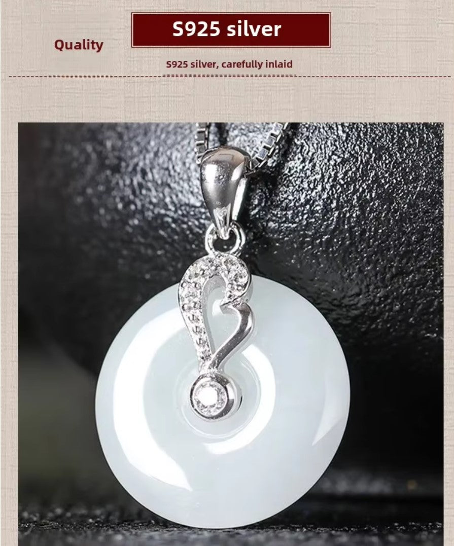 S925 Sterling Silver Natural Grade A Jadeite 'Peace Knot' Pendant Necklace – Genuine Certified Jade Amulet (23.5x23.5mm)