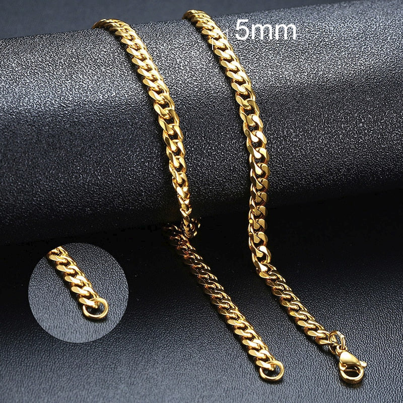 Chain Necklace for Men Women, Basic Punk Stainless Steel Curb Link Chain Chokers,Vintage Gold Tone Solid Metal Collar