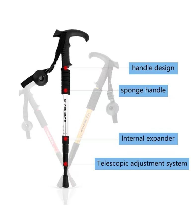 Hiking Pole Walking Stick adjustable Mountain Climbing Aluminum Alloy Telescopic Four Section Trekking Pole for Outdoor