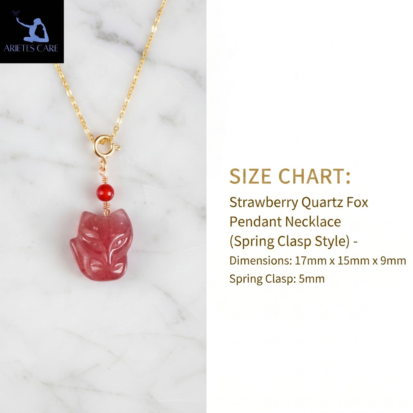 Premium S925 Silver Strawberry Quartz Nine-Tailed Fox Crystal Pendant Necklace