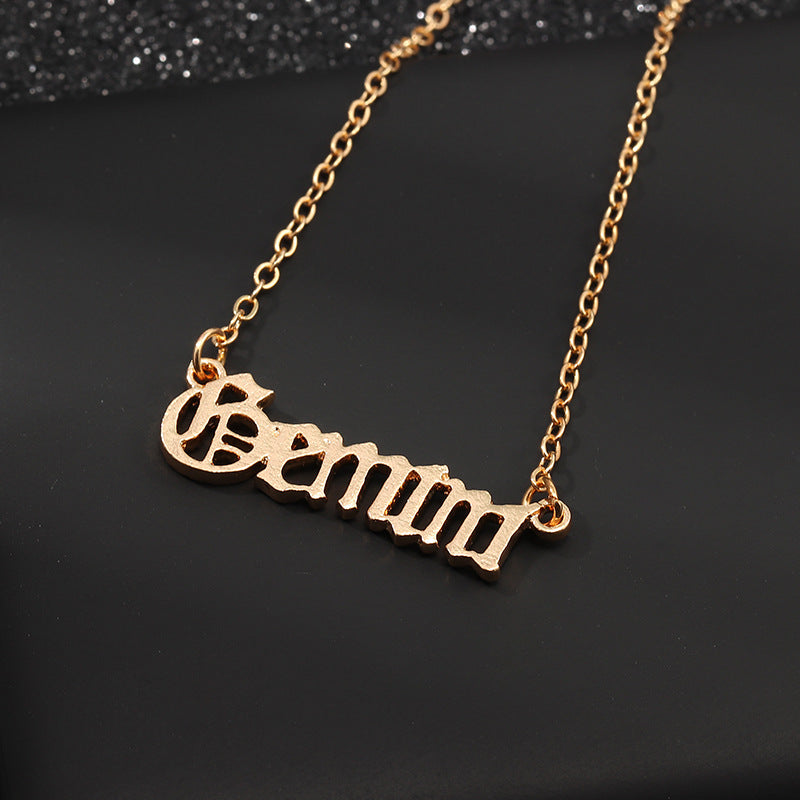 Collier Zodiac Retro English Letter 12 Zodiac Pendant Best-selling Constellation Card Necklace For Men