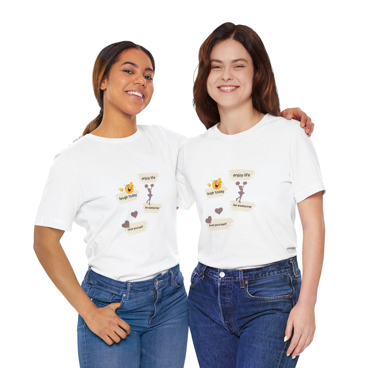 Inspirational Quote Unisex Jersey Tee - "Enjoy Life, Laugh Today, Love Yourself"