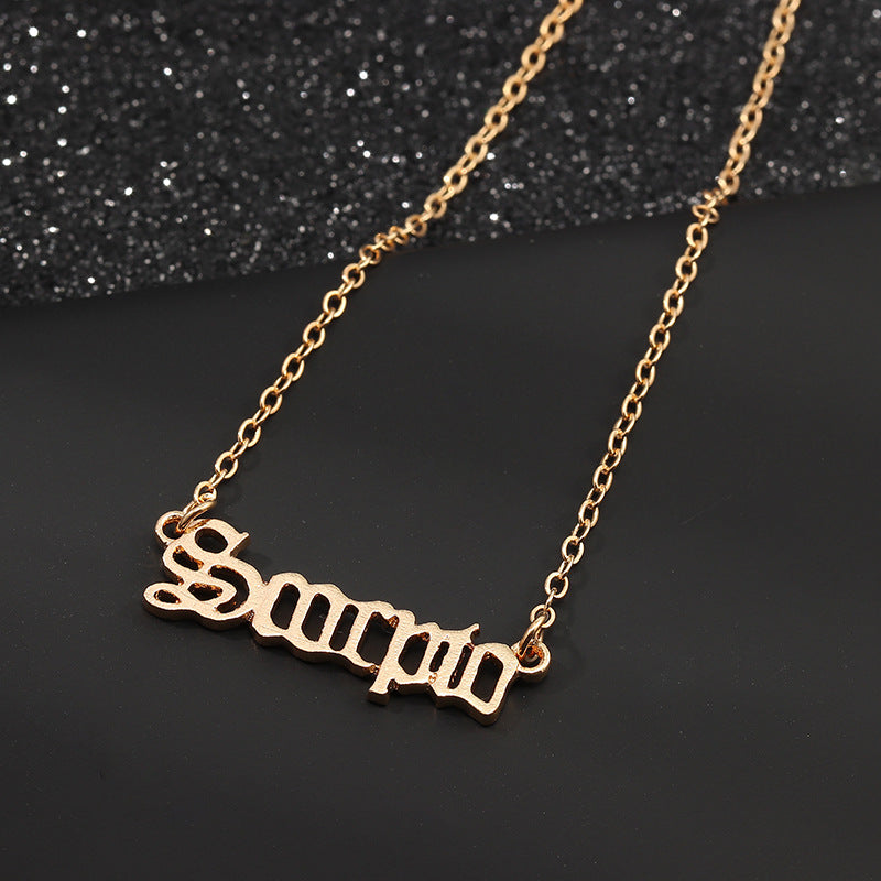 Collier Zodiac Retro English Letter 12 Zodiac Pendant Best-selling Constellation Card Necklace For Men