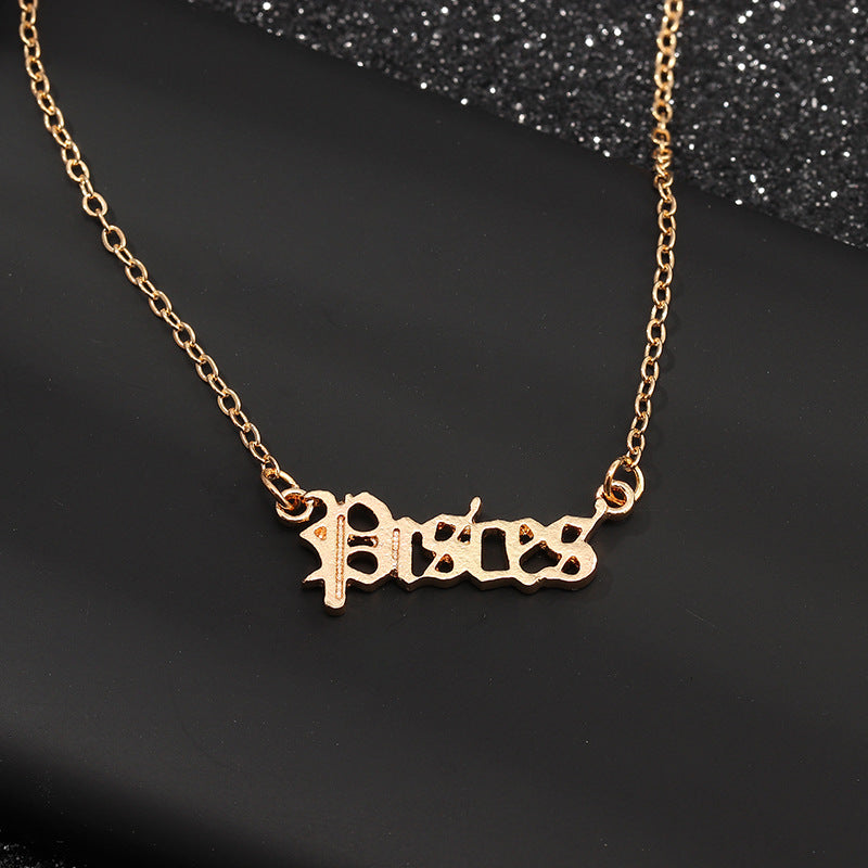 Collier Zodiac Retro English Letter 12 Zodiac Pendant Best-selling Constellation Card Necklace For Men