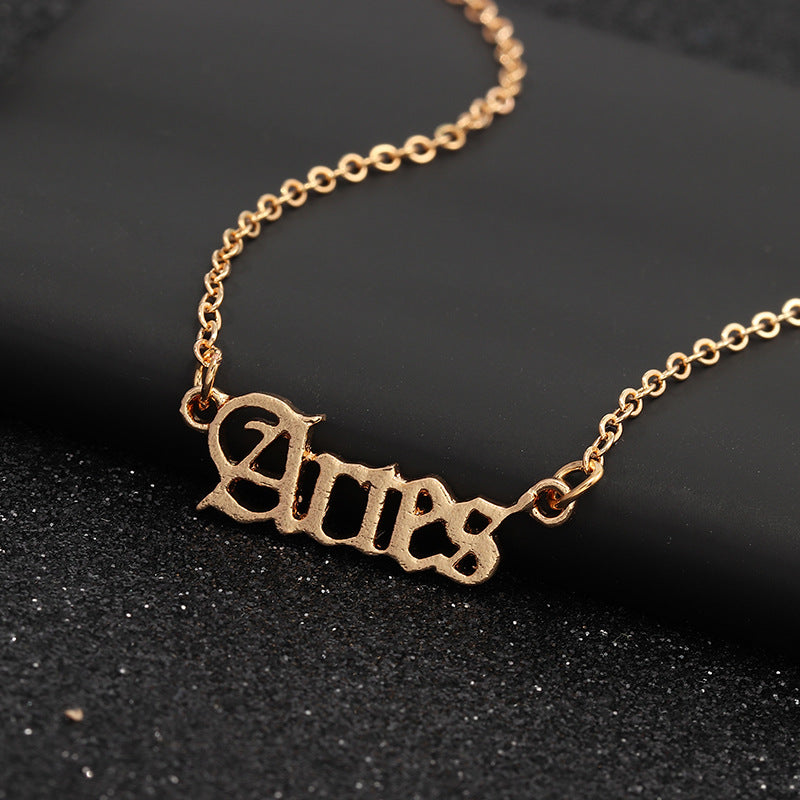 Collier Zodiac Retro English Letter 12 Zodiac Pendant Best-selling Constellation Card Necklace For Men