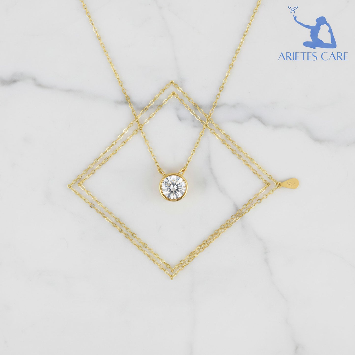 ArietesCare 1-Carat Moissanite Bezel Necklace – 18k Gold Plated S925 Sterling Silver Solitaire Pendant – Luxury Minimalist Jewelry for Her