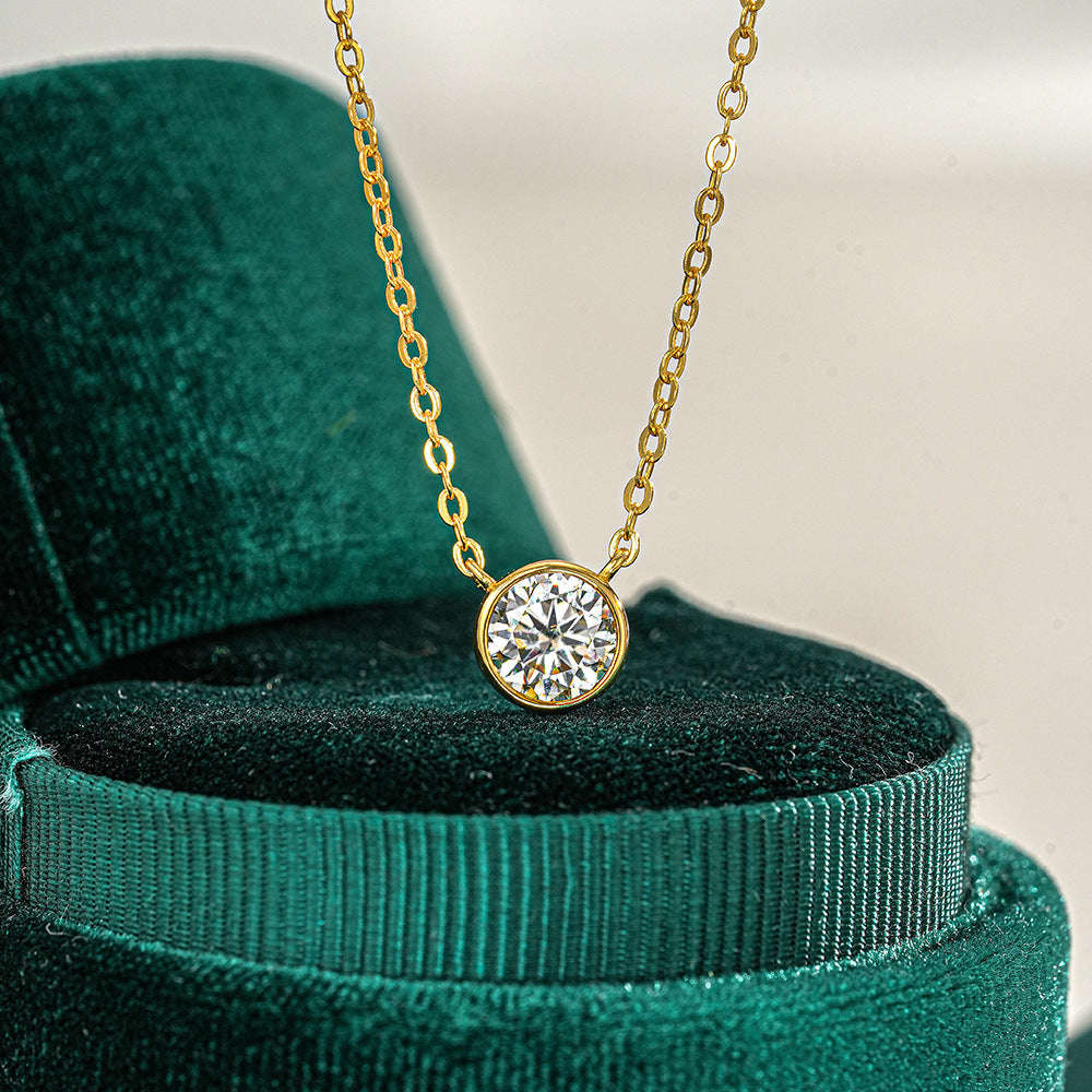 S925 Sterling Silver Pendant 1 Karat Moissanite Necklace Women's Fashion 14K Gold Plated round Bag Bubble Cross-Border Wholesale