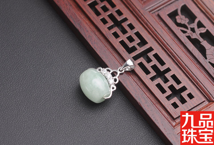 Spot S925 Silver Embeded Jade Stone as Right as Rain a Goods Pendant Natural Myanmar A- Level Jade Lucky Beads Pendant Jade Pendant