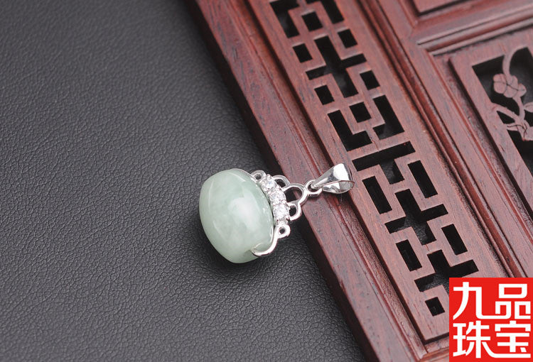 Spot S925 Silver Embeded Jade Stone as Right as Rain a Goods Pendant Natural Myanmar A- Level Jade Lucky Beads Pendant Jade Pendant