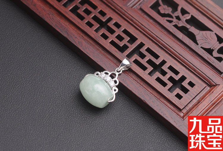 Spot S925 Silver Embeded Jade Stone as Right as Rain a Goods Pendant Natural Myanmar A- Level Jade Lucky Beads Pendant Jade Pendant