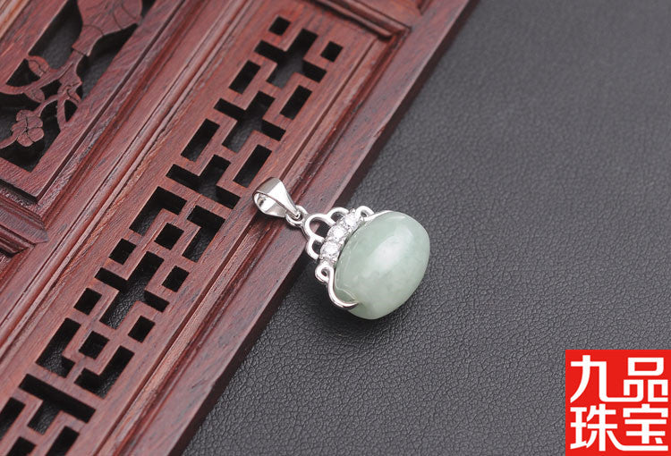 Spot S925 Silver Embeded Jade Stone as Right as Rain a Goods Pendant Natural Myanmar A- Level Jade Lucky Beads Pendant Jade Pendant