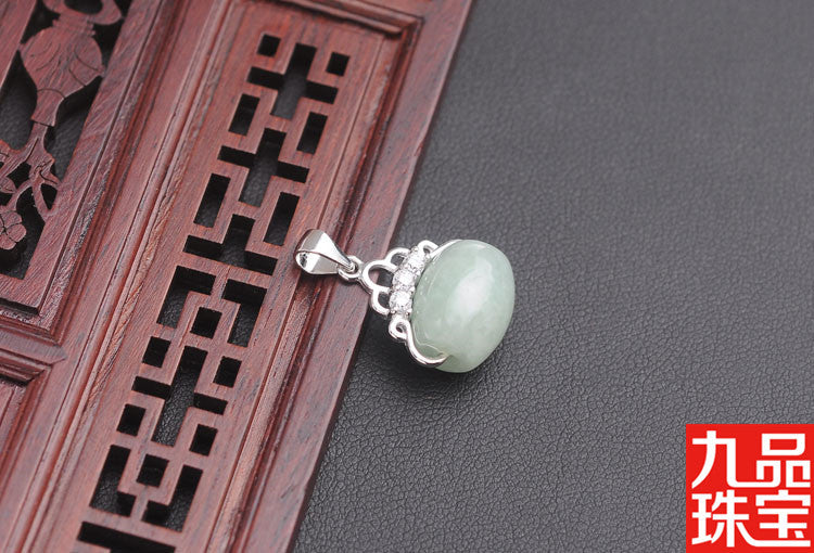 Spot S925 Silver Embeded Jade Stone as Right as Rain a Goods Pendant Natural Myanmar A- Level Jade Lucky Beads Pendant Jade Pendant