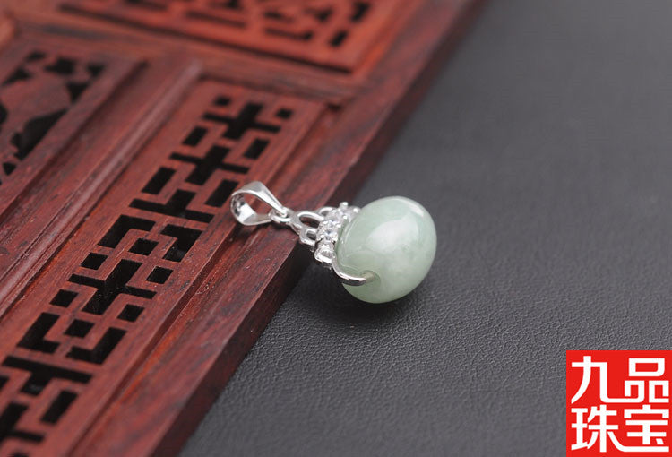 Spot S925 Silver Embeded Jade Stone as Right as Rain a Goods Pendant Natural Myanmar A- Level Jade Lucky Beads Pendant Jade Pendant